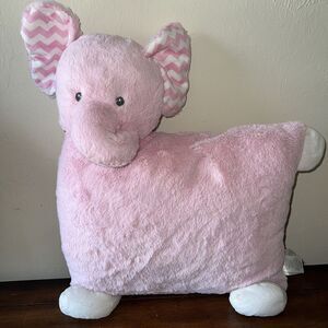 Manhattan Kids Plush Elephant Pink Pillow Stuffed Animal Sewn Eyes Chevron 19"